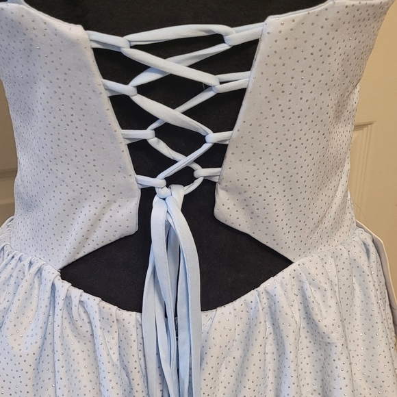 Light Blue & Silver Tiered Ruffled Cut Out Tie Back Dress Size 8 - Picture 8 of 16